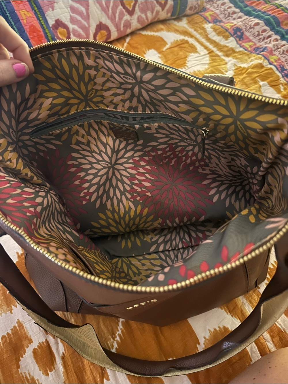 Lodis Sierra Leather Tote Bag with Floral Lining - Browne - Picture 5 of 7